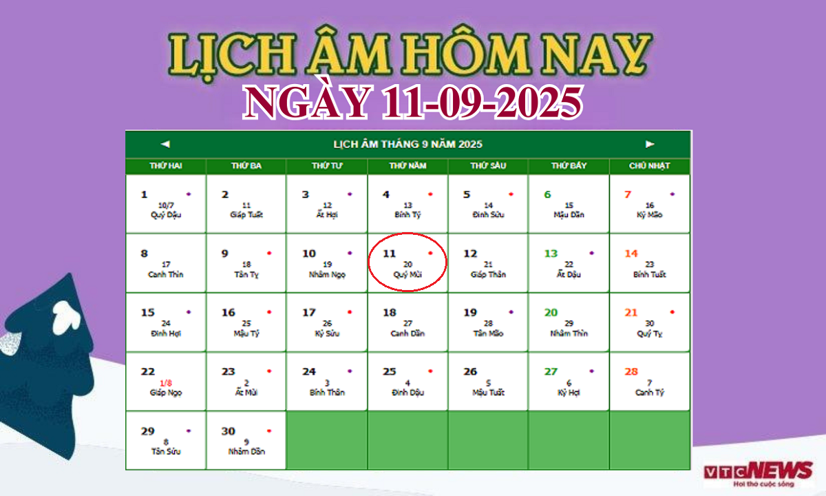lich am 11 9 2025 07345515 - Âm Lịch Hôm Nay 11/9/2025: Ngày Ngọc Đường Hoàng Đạo Với Nhiều Giờ Tốt