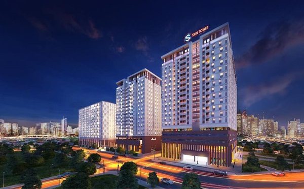 Toàn cảnh khu căn hộ  Sun Tower lúc về đêm